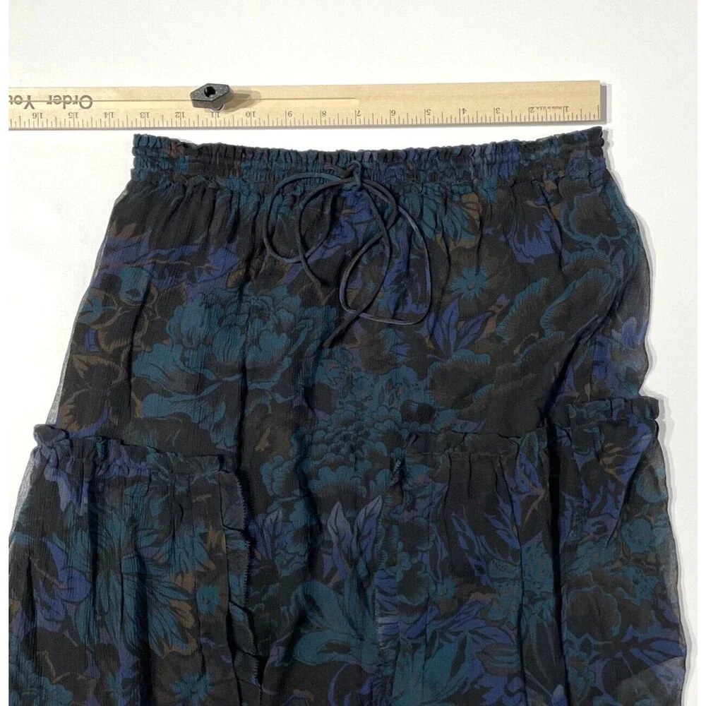 NWT $350 Coach Silk Skirt Tiered Front Slits Black Blue Floral Women Size 2 (A6)